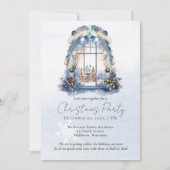 冬の松の木の森のシーン水の色クリスマス 招待状 (正面)