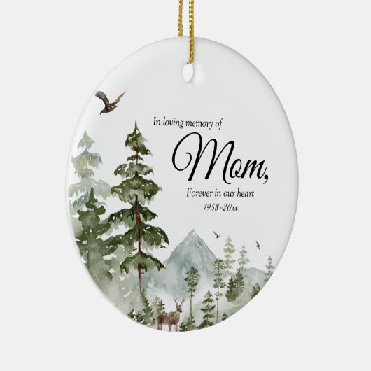冬の松の木の森の母の愛の記憶 セラミックオーナメント (右)