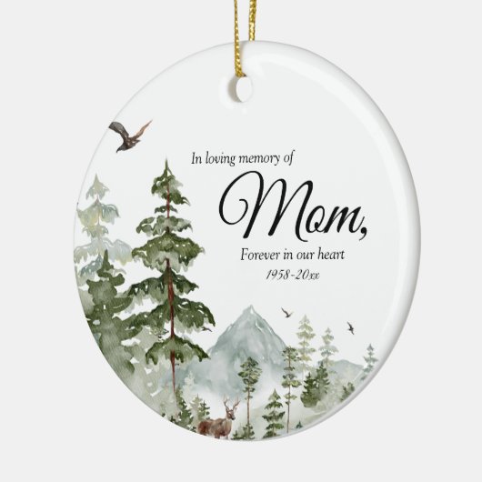 冬の松の木の森の母の愛の記憶 セラミックオーナメント (左)