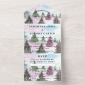 冬の松の木の森の雪のウェディング招待状 オールインワン招待状 (内側)