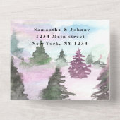 冬の松の木の森の雪のウェディング招待状 オールインワン招待状 (裏面)