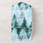 冬の松の木の森の雪RSVP結婚の オールインワン招待状 (外側)