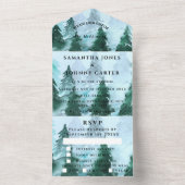 冬の松の木の森の雪RSVP結婚の オールインワン招待状 (内側)