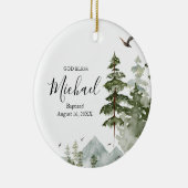 冬の松の木の森バプテスマ神祝福 セラミックオーナメント (右)