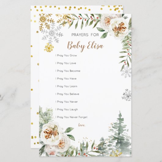 冬の松の木の白いフローラ祈りの言葉のためのベビー (正面/裏面)