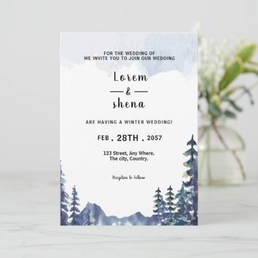 冬の松の木の結婚式招待状カードデザイン 招待状 (スタンド正面)
