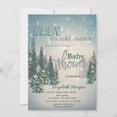 冬の松の木の赤ちゃんシャワー外は寒い 招待状 (正面)