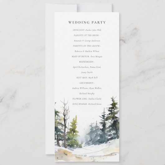 冬の松の木の雪の結婚風景 招待状 (裏面)