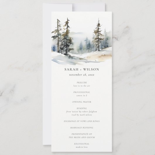 冬の松の木の雪の結婚風景 招待状 (正面)