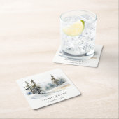 冬の松の木の雪の風景の水結婚色の スクエアペーパーコースター (インサイチュ)