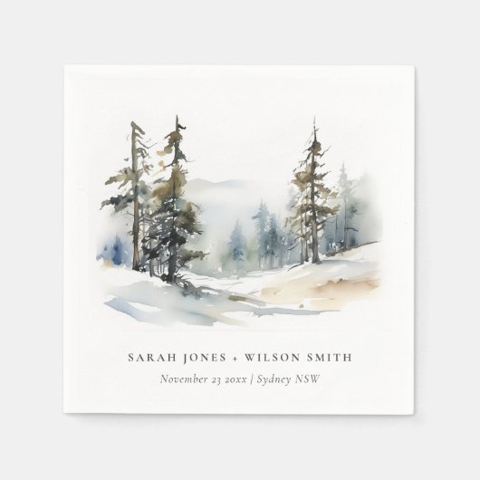 冬の松の木の雪の風景の水結婚色の スタンダードカクテルナプキン (正面)
