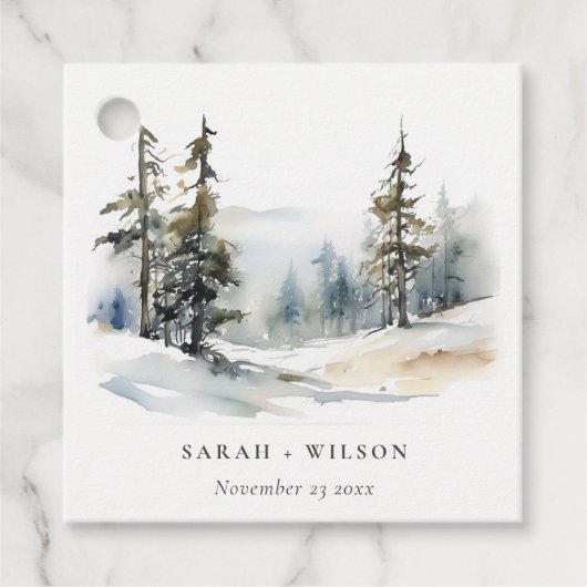 冬の松の木の雪の風景の水結婚色の フェイバータグ (正面)