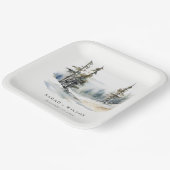 冬の松の木の雪の風景の水結婚色の ペーパープレート (傾斜あり)