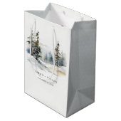 冬の松の木の雪の風景の水結婚色の ミディアムペーパーバッグ (裏面アングル)