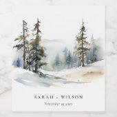 冬の松の木の雪の風景の水結婚色の ワインラベル (シングルラベル)