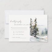 冬の松の木の雪の風景の水結婚色の 出欠カード (正面)