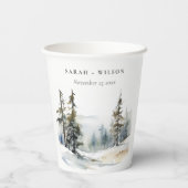 冬の松の木の雪の風景の水結婚色の 紙コップ (裏面)