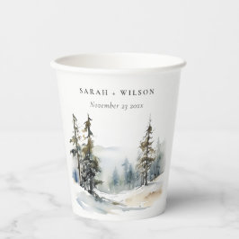 冬の松の木の雪の風景の水結婚色の 紙コップ