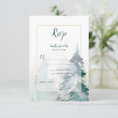 冬の松の木の雪景色の結婚式RSVP 出欠カード (スタンド正面)