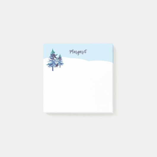 冬の松の木の青い白い雪の風景 ポストイット (正面)