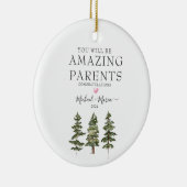 冬の松の木の驚くべき新しい期待の両親 セラミックオーナメント (右)