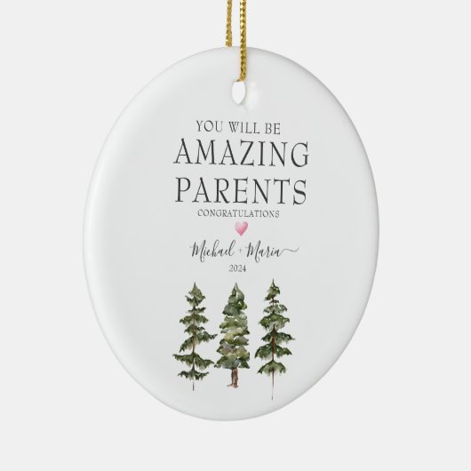 冬の松の木の驚くべき新しい期待の両親 セラミックオーナメント (右)