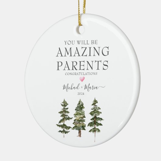 冬の松の木の驚くべき新しい期待の両親 セラミックオーナメント (左)