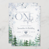 冬の松の木は彼女はonederful 1歳の誕生日ではない 招待状 (正面/裏面)