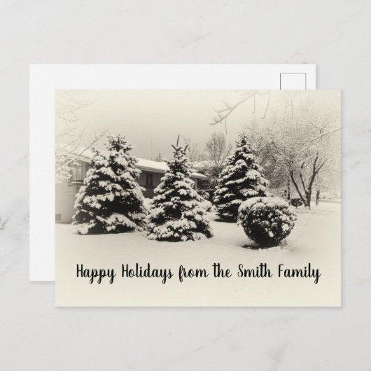 冬の松の木 – 世紀中頃のクリスマス風景 ポストカード (正面/裏面)
