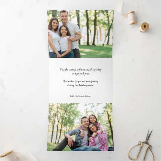 冬の松の枝3枚のエレガント写真クリスマス 三つ折りクリスマスカード (内部)