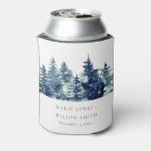 冬の松の森の雪の水の色結婚の 缶クーラー (缶裏面)