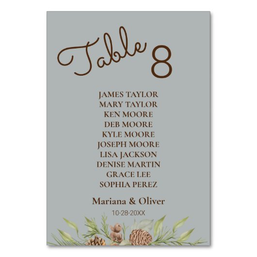 冬の松の灰色のテーブル番号カード名 テーブルナンバー (正面)