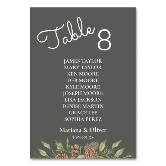 冬の松の灰色のテーブル番号カード名 テーブルナンバー (正面)