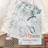 冬の松の白馬陽気なクリスマス ギフトタグ