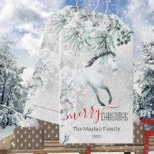 冬の松の白馬陽気なクリスマス ギフトタグ