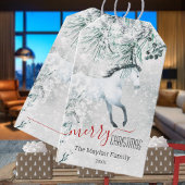 冬の松の白馬陽気なクリスマス ギフトタグ