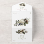 冬の松の花のクリーム色の芍薬エレガントウェディング オールインワン招待状 (外側)