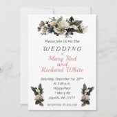 冬の松の花クリームカラーコーラルラリーウェディング 招待状 (正面)