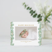 冬の松の針ガーランド写真ハッピーホリデー シーズンポストカード (スタンド正面)