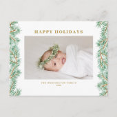 冬の松の針ガーランド写真ハッピーホリデー シーズンポストカード (正面)