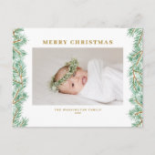 冬の松の針ガーランド写真メリークリスマス シーズンポストカード (正面)