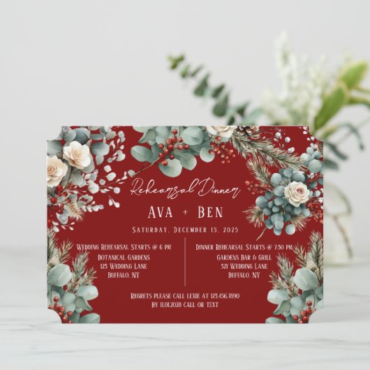 冬の松の針レッドベリーリハーサルディナー 招待状 (スタンド正面)