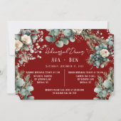 冬の松の針レッドベリーリハーサルディナー 招待状 (正面)