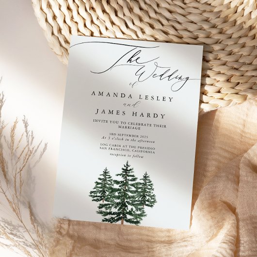冬の松の雪の結婚式パーティー 招待状