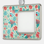 冬の松の鳥クリスマスパターン シルバープレートフレームオーナメント (左)