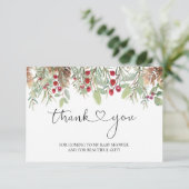 冬の松ぼっくり 赤い実のベイビーシャワー お礼 サンキューカード (スタンド正面)