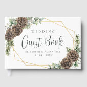 冬の松コーン緑の水の色結婚の ゲストブック (正面)