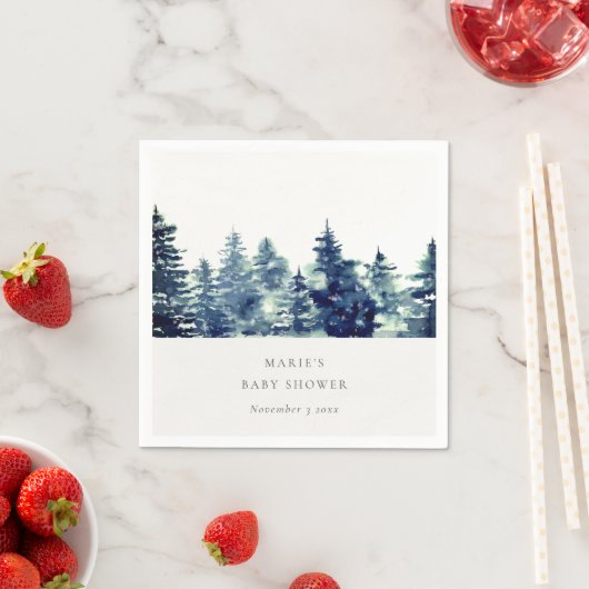冬の松林の降雪 水彩 ベビーシャワー スタンダードカクテルナプキン (インサイチュ)