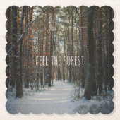 冬の松林の雪の道 ペーパーコースター (正面)