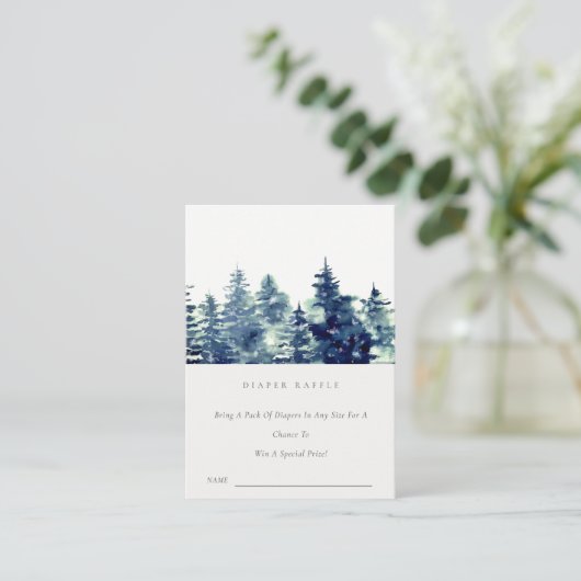 冬の松林雪おむつラッフルベビーシャワー エンクロージャーカード (スタンド正面)